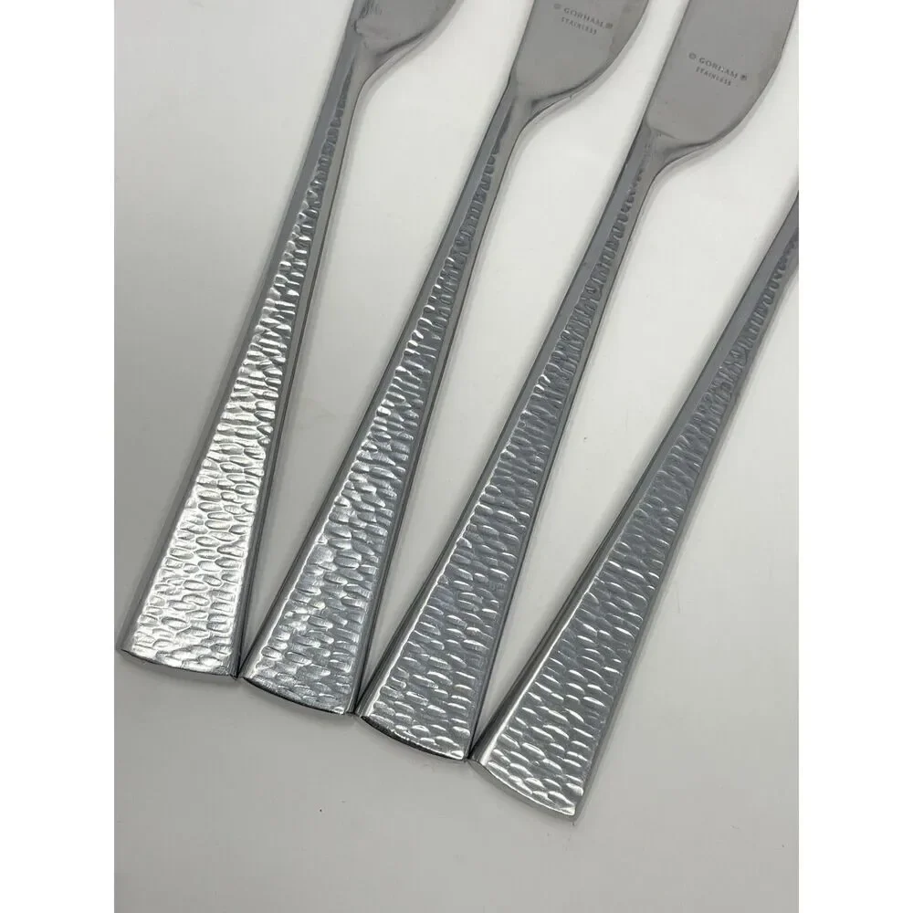 Gorham BISCAYNE Dinner Knives 18/10 Stainless Flatware Hammered 8 7/8” Set Of 4